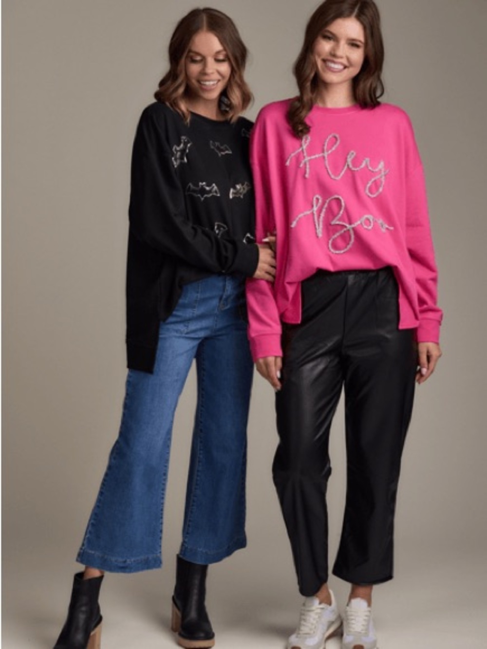 Mud Pie Hot Pink "Hey Boo" Sweatshirt with Silver Script